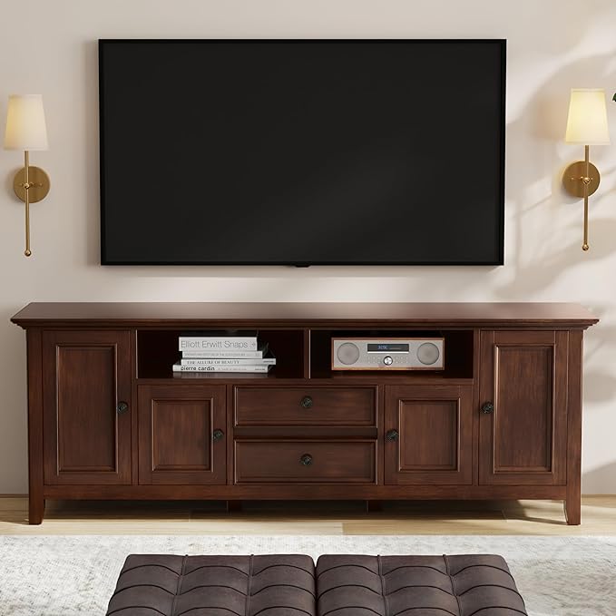 SIMPLIHOME Amherst 72-inch Wide Solid Wood TV Stand in Russet Brown, - Image 2