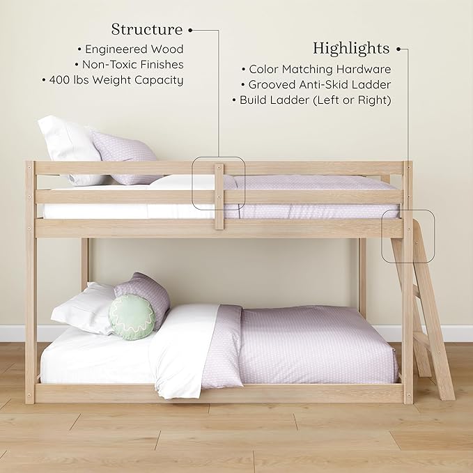 Grain & Grove Bear Twin Over Twin Bunk Bed, Low Bunk Bed Frame - Image 3