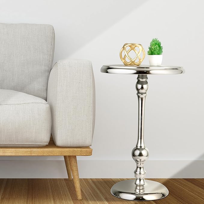 CLEENTABLE Pedestal Round Side Table- Lightweight Metal Table - Image 2