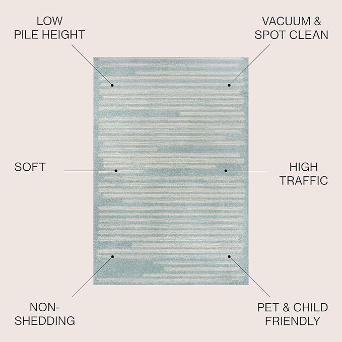 JONATHAN Y Khalil Modern Berber Stripe Turquoise/Cream Indoor Area Rug - Image 2