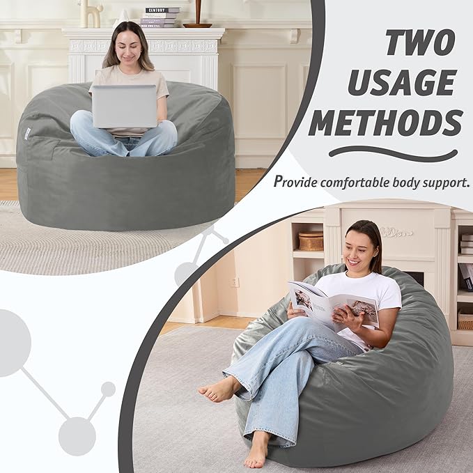 3FT Bean Bag Chair with Ultra Soft Velvet Cover Bean Bag Sofa with Memory Foam - Image 5