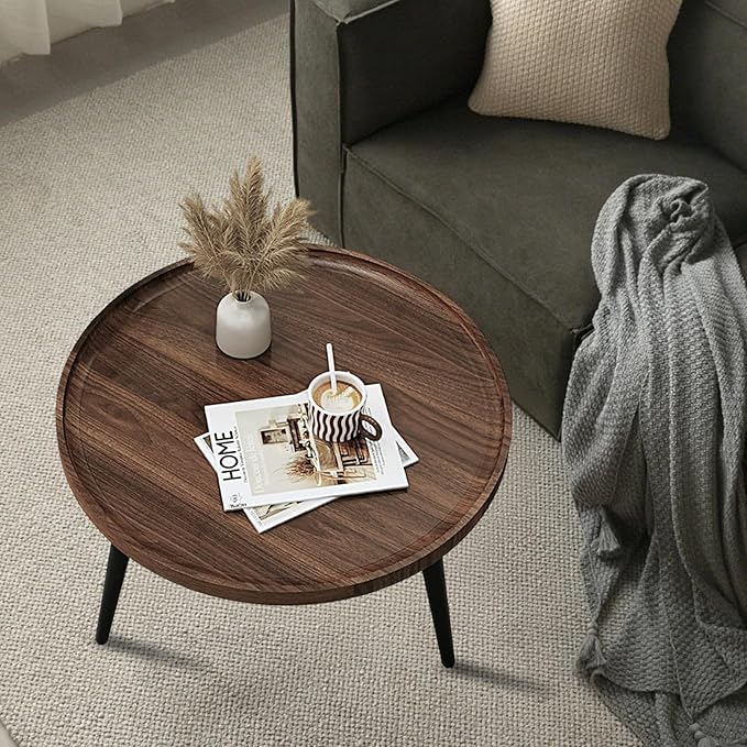 Jessie Small Round Coffee Tables, Easy Assembly Circle Walnut Coffee Tables - Image 9