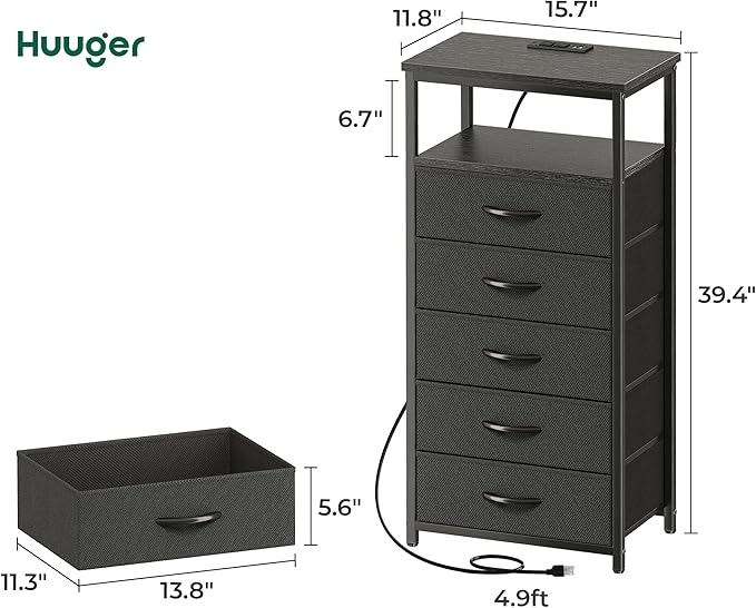 Huuger 5 Drawers Dresser with Charging Station, Dresser - Image 3