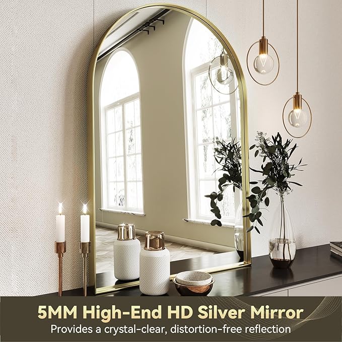 Brightify Arched Mirror, 22 x 30 Inch Gold Arch Mirror, Metal Frame Gold Arched - Image 5