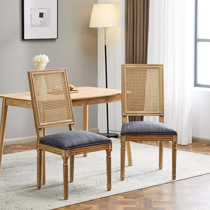 Merax Upholstered Solid Wood Dining Chairs Set of 2, French Country Style - Image 3