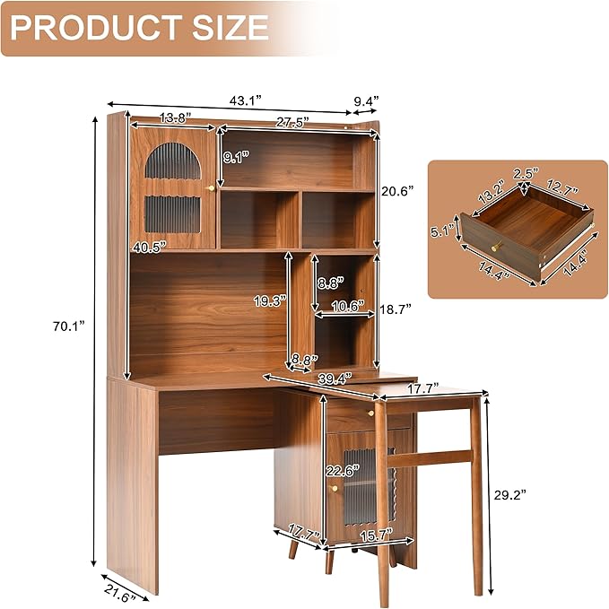 Merax Computer Desk with 90 Degree Rotating Desktop, L Shaped Office Desk with - Image 2