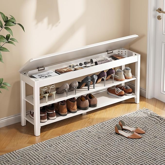 Shoe Rack Bench Seat Rubberwood 2-Tier Wooden Storage Bench 550lbs Compact by IUNVR