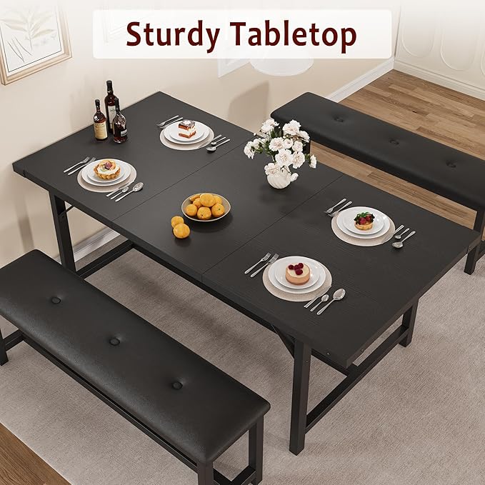 Dining Table Set for 4-6, 63“ Large Extendable Kitchen Table Set, Wood - Image 4