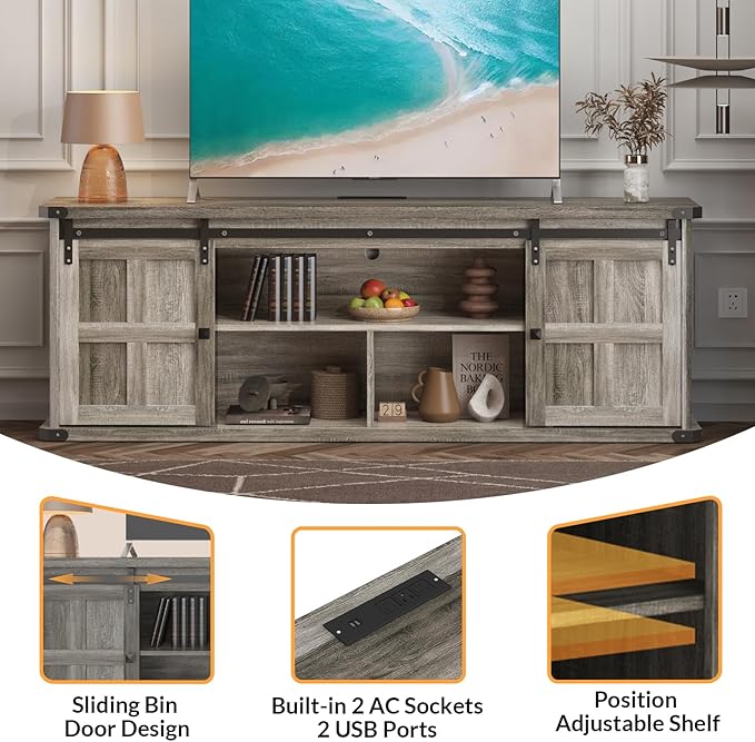 GAOMON 70" Farmhouse TV Stand for 80/75/70 Inch TVs, Entertainment Center - Image 5
