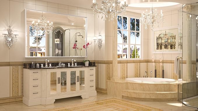 Keonjinn Silver Bathroom Mirror 60” x 40” Large Wall Rectangle Mirror - Image 2