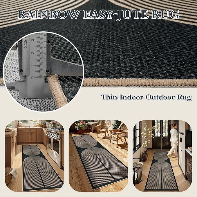 Lahome Modern Rainbow Kitchen Runner Rug, 2x8 Easy Jute Rug Runners - Image 4