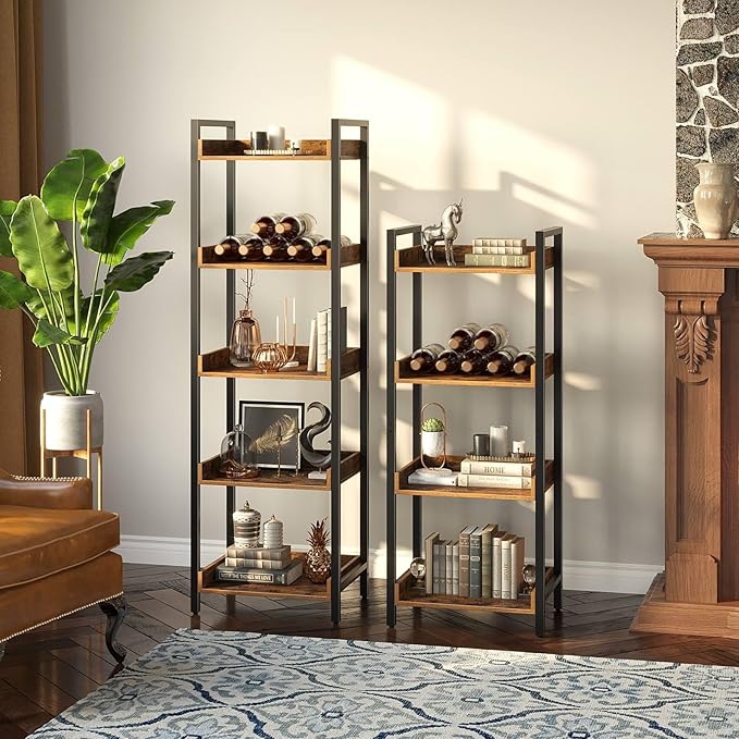 Rolanstar Bookshelf, 4-Tier Storage Rack, Narrow Corner Bookshelf, Display - Image 5
