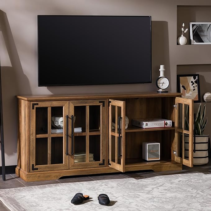 Walker Edison Farmhouse Barn Glass Door Wood Universal TV Stand - Image 4