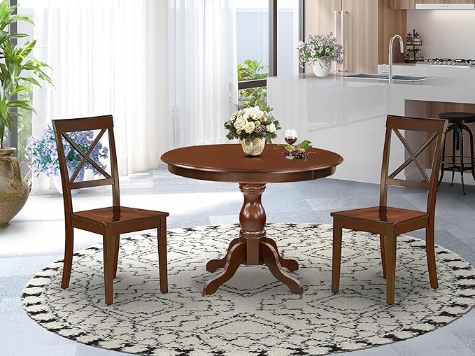 East West Furniture HBBO3-MAH-W 3 Piece Dining Room Table Set Contains a Round - Image 2