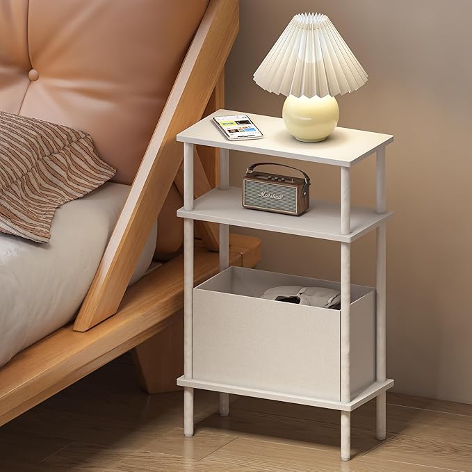 Narrow Side Table with Fabric Basket, End Table - Image 8