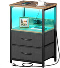 Seventable Nightstand with Charging Station, Bedside Table with LED Lights by Seventable