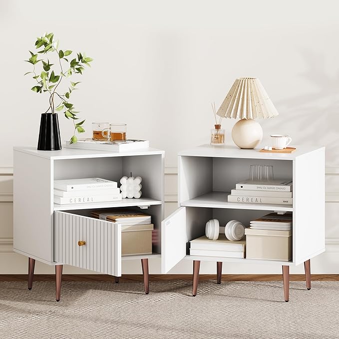 White Night Stand Set 2, Modern Bedside Table - Image 3