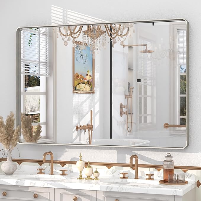 48x30 Silver Brushed Bathroom Mirror by CHARMOR