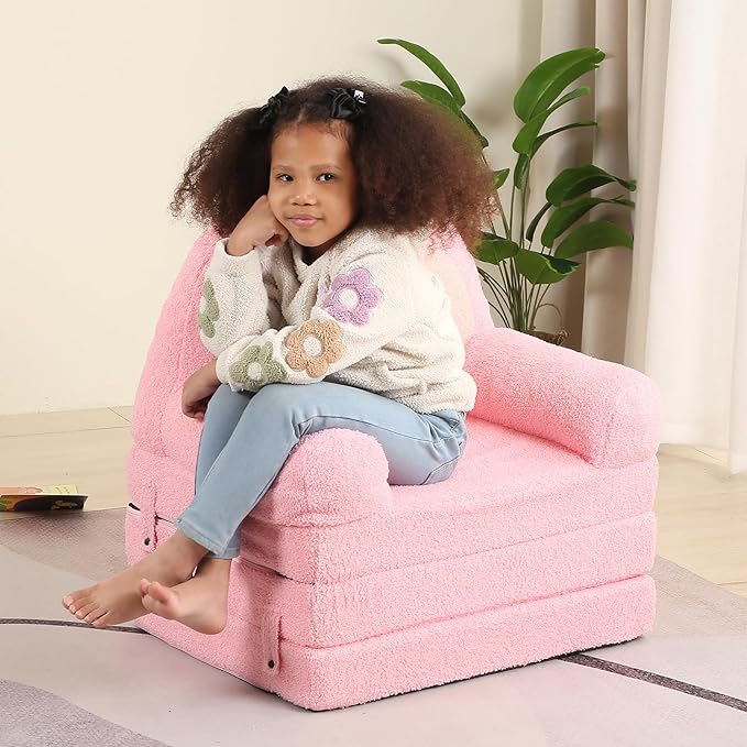 Foldable Kids Sofa, Comfy Rainbow Toddler Couch - Image 2