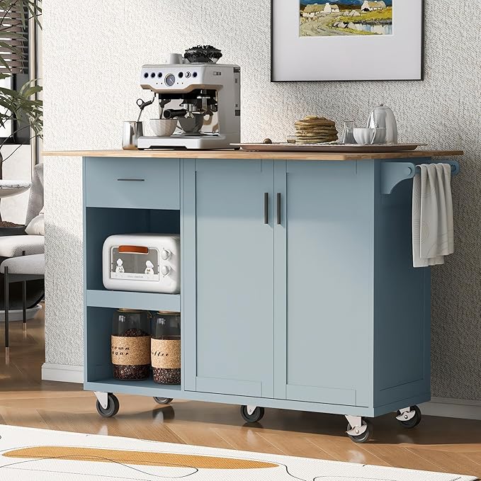 49" Kitchen Island with Foldable Counter Top, Kitchen Storage Cart W/Slide-Out - Image 10
