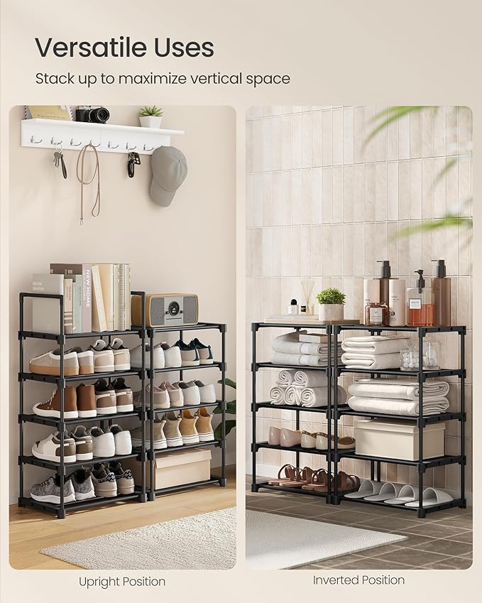 SONGMICS Shoe Rack, 10-Tier Shoe Organizer, Metal Storage Shelf, Upright or - Image 5