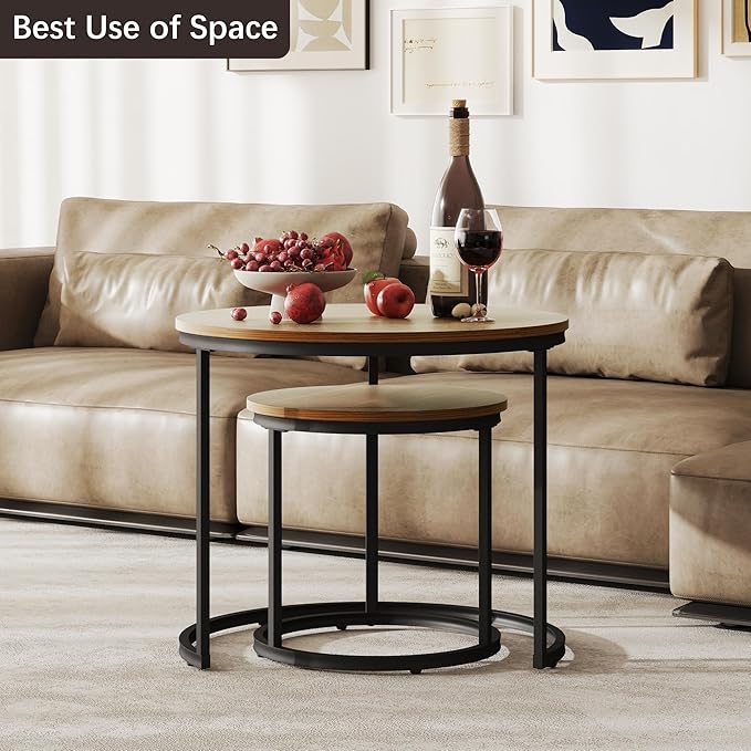 Nesting Tables Set of 2, Round Coffee Table, Small Nesting Coffee Table - Image 6