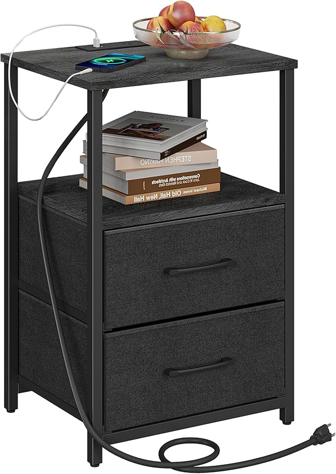 TUTOTAK End Table with Charging Station, Night Stand, Side Table with 2 USB by WelcometotheTUTOTAKHome