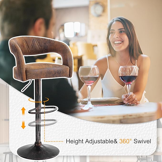VECELO Bar Stools Set of 2 Adjustable Swivel Modern Pu Leather Barstools - Image 6