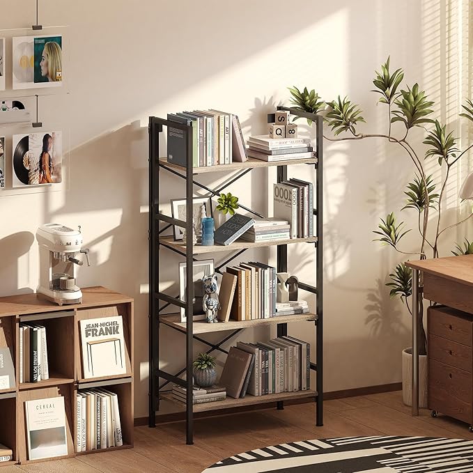 Folding Bookshelf, 4 Tier Bookcase Foldable Shelf - Image 2