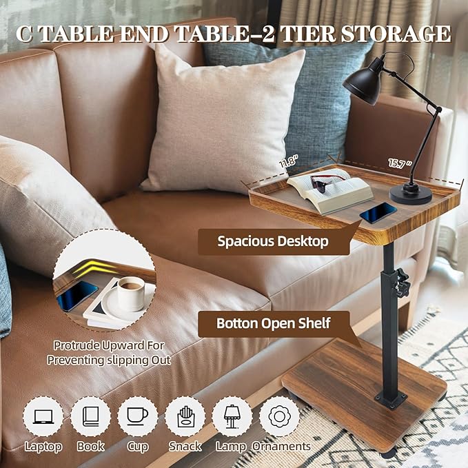 C Table Side Table End Table Adjustable Height，C Shaped End - Image 5