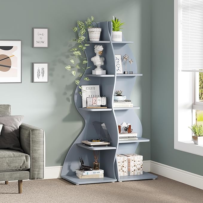 Tribesigns Corner Shelf, Modern 5-Tier Wall Corner Bookshelf, Stylish Corner - Image 4