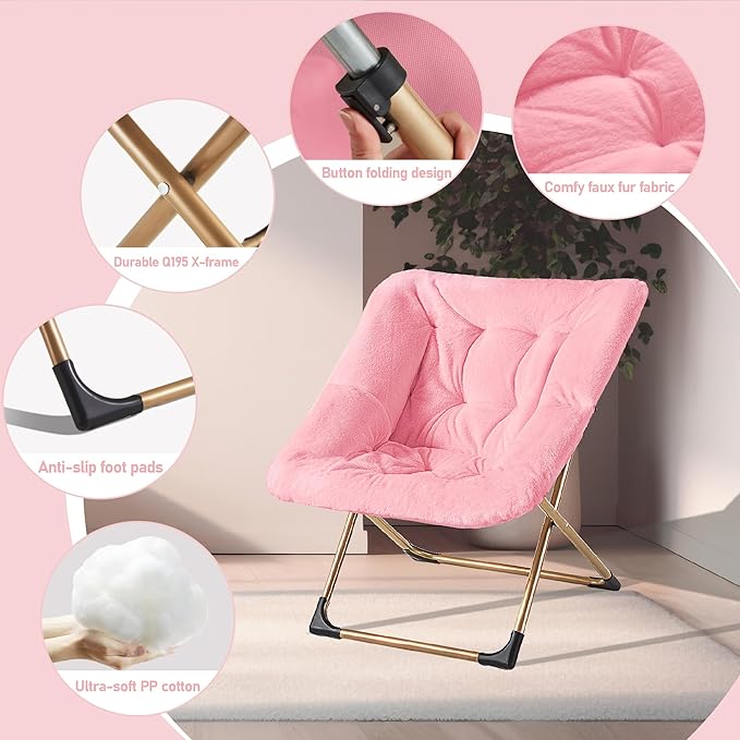 Comfy Oversized Saucer Chair, Soft Faux Fur Reading Lounge Chair - Image 5
