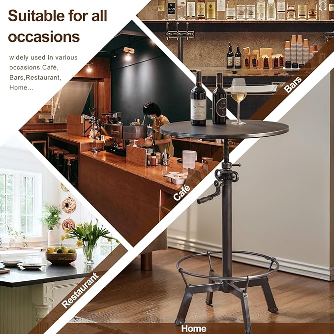 LOKKHAN 33.5"-39.4" Tall Industrial Bar Table-Adjustable Bar Height Pub - Image 3