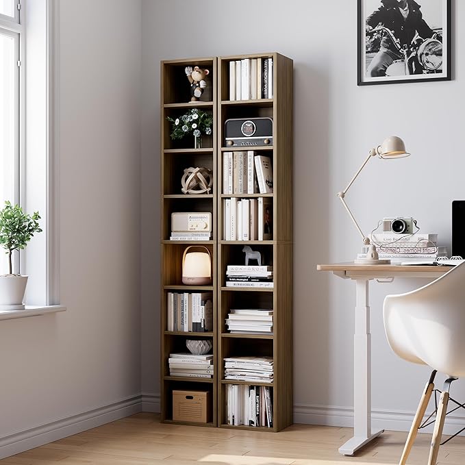 Bamjoy 71 Inches Tall Narrow Bookshelf, 8-Tier Slim CD DVD Media Shelf - Image 2