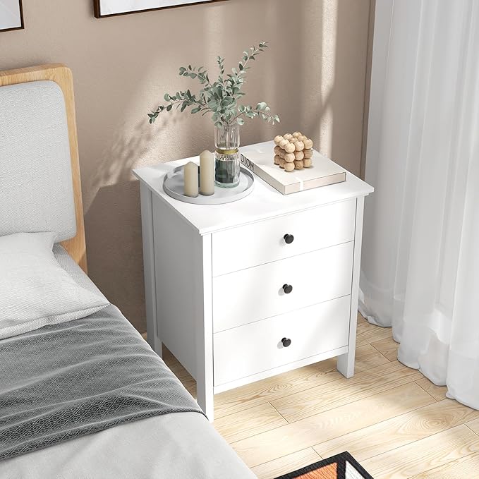 KOMFOTT 3 Drawers Nightstand, Wooden Bedside Table, Modern Sofa Side End Table - Image 2