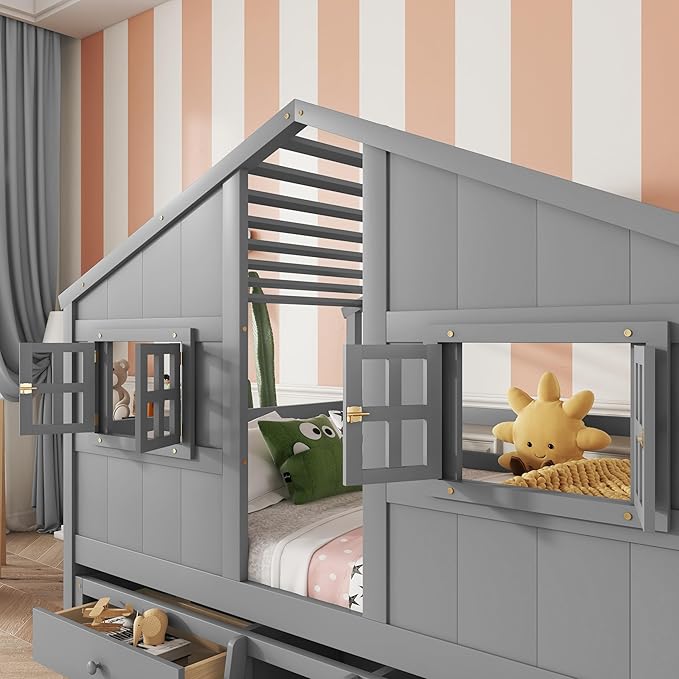 KEIKI Full Size Wooden House-Shaped Loft Bed - Image 6