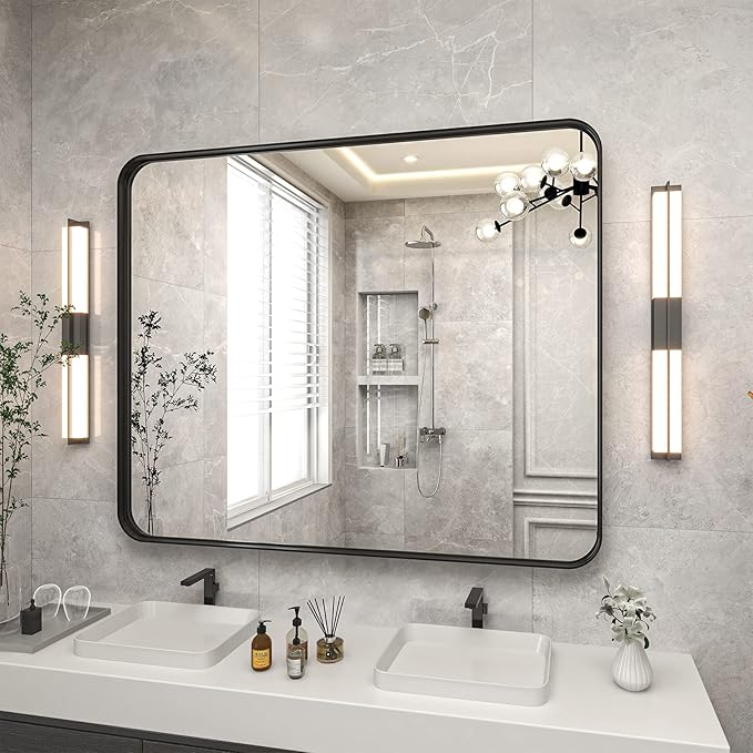 Bathroom Mirror 30x40 inch, Modern Round Corner Bathroom Vanity Mirror by VooBang