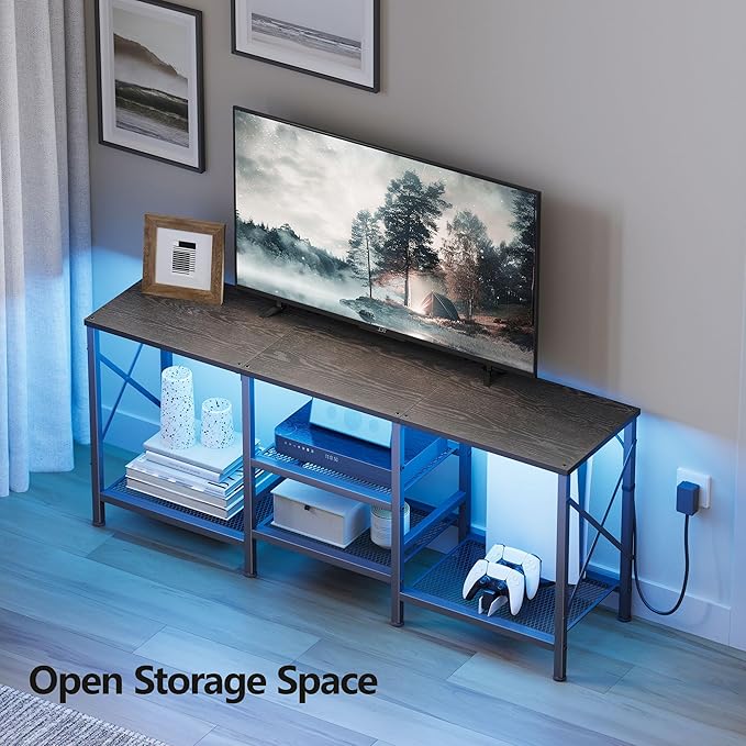 TV Stand with LED Lights for 55 Inch TV, Entertainment Center with 3-Tier Open - Image 5