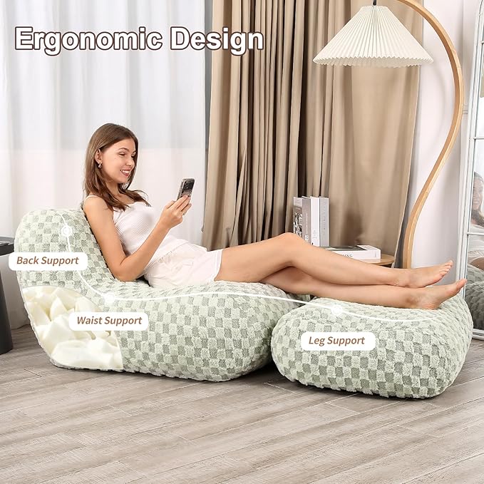 Bean Bag Chair with Footstool, Comfy Reading Sofa Chair - Image 4