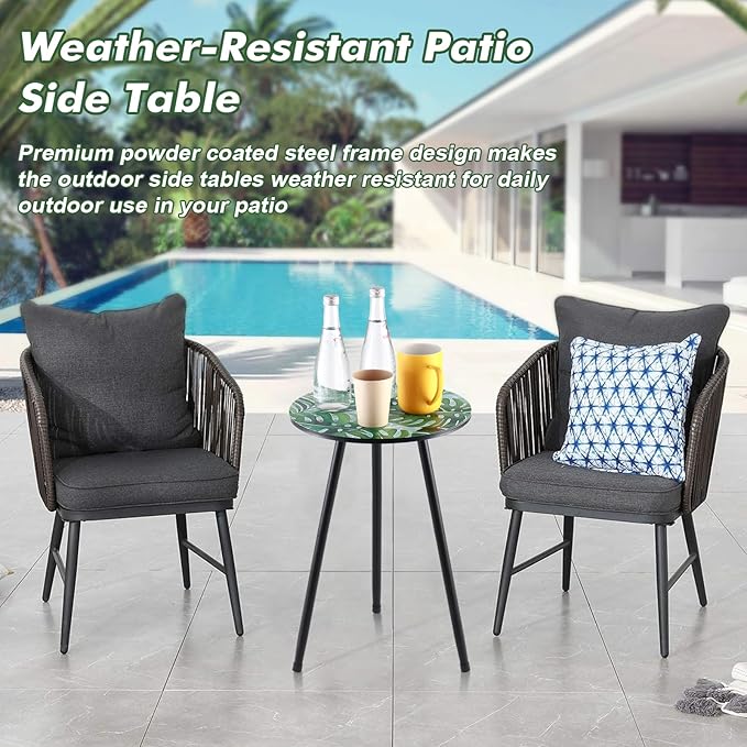 2 Packs Metal Leaf Round Side Tables 13.4" Small Outdoor Patio Round Accent - Image 5