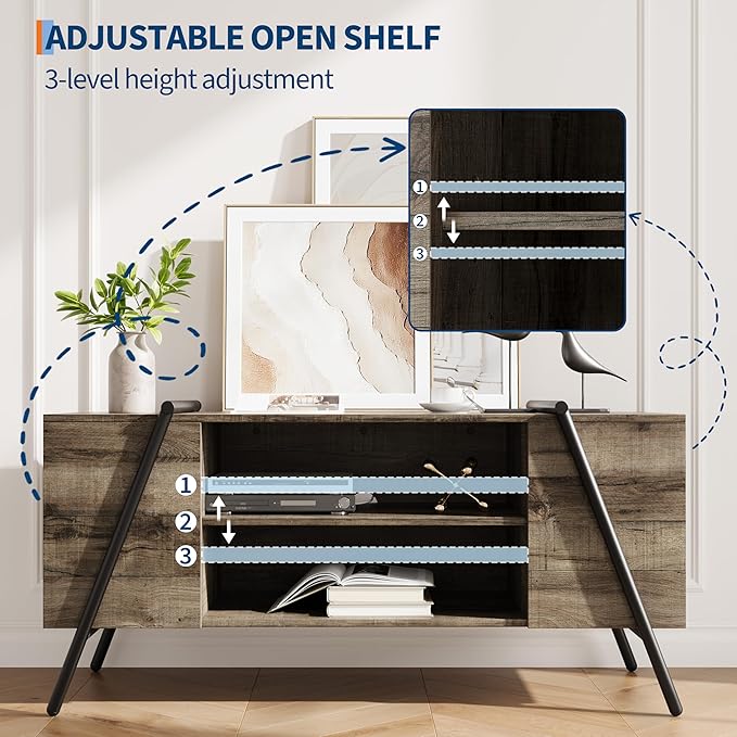 TV Stand for 60 55 50 45 Inch TV, Industrial Media Console Table for Living Room - Image 6