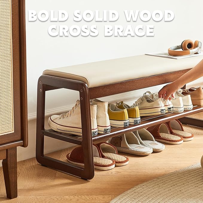 Solid Wood Shoe Bench, 2-Tier Wooden Storage Entryway Bench, Small Entryway - Image 5