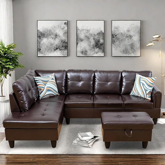 Convertible Leather Sectional Couch, Modern L Shaped Couch - Image 4