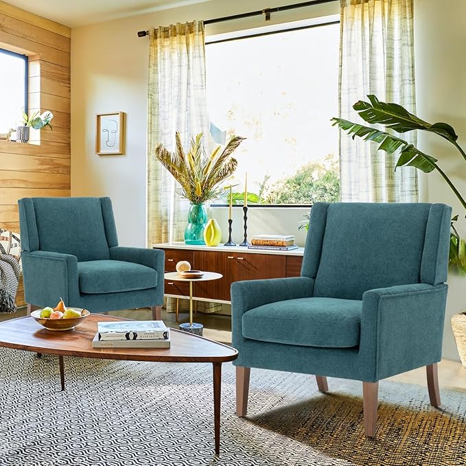 COLAMY Modern Wingback Living Room Chair Set of 2, Upholstered Fabric Accent - Image 8