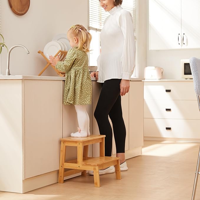 Bamboo Step Stools for Adults Kids, 2 Step Stool for Kichen/Bathroom/Bedside - Image 3