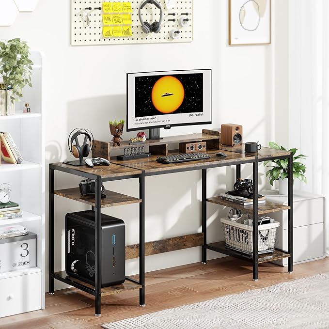 Computer Desk Gaming Desk with Monitor Stand, Home Office Desk Suitable - Image 2