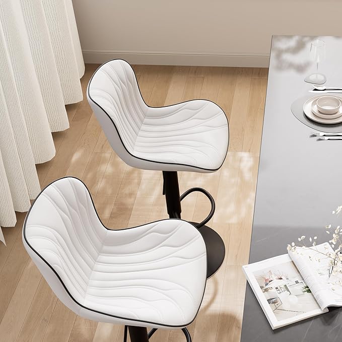 YOUNIKE Single White Bar Stools Modern Swivel Counter Height Bar Chair - Image 5