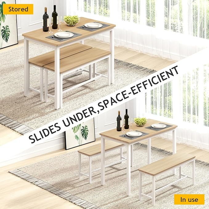 Rovibek 43" Dining Table Benches Set - Image 3