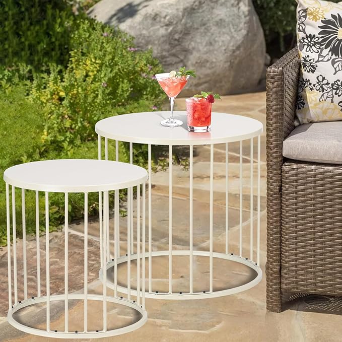 SUNNYPARK Outdoor Side Table Set of 2, Metal Circle Accent End Tables - Image 4