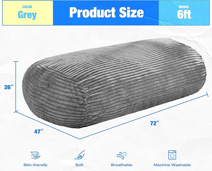 Hobestluk 6FT Bean Bag Chairs Adult Bean Bag - Image 2